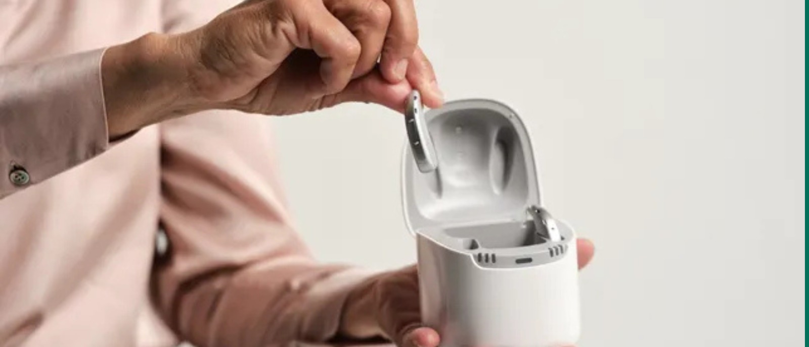 Hearing aid care tips by Aanvii Hearing—keep your device in a dry box or dehumidifier overnight.